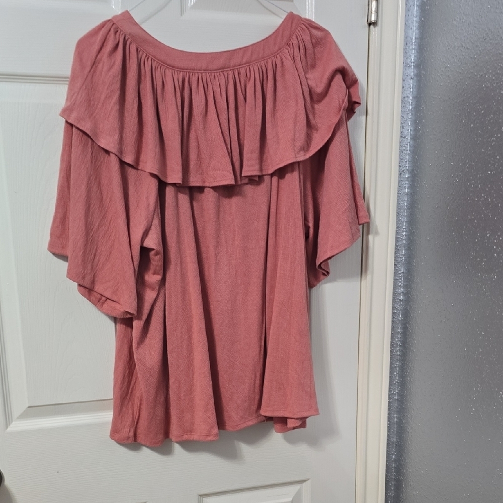 Cato Pink Ruffled Blouse with Buttoned Front - Picture 3 of 3